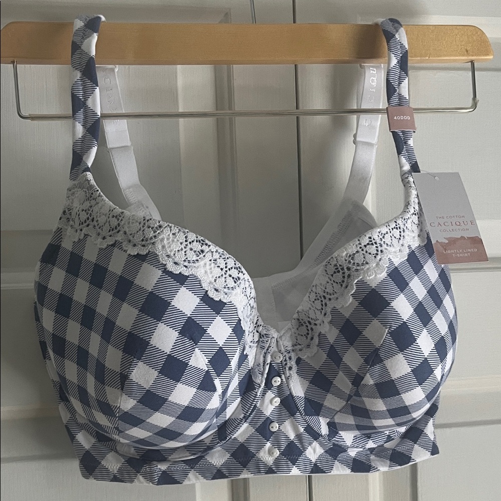 The cotton cacique collection gingham lightly lined t-shirt bra size 40 DDD